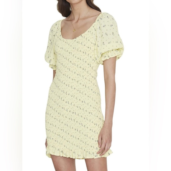 NWT Faithfull the Brand- Constantia Yellow Floral Puff Sleeve Dress. Size US 6 - Picture 3 of 12